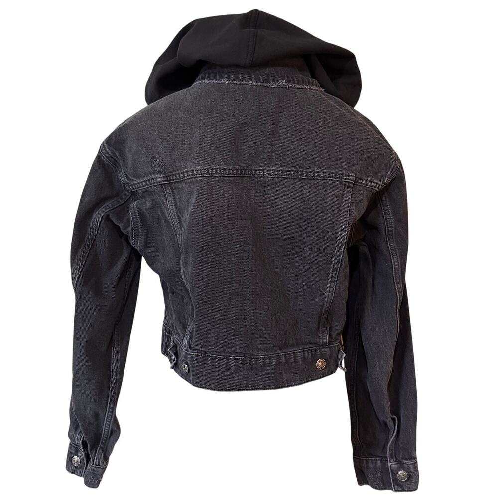 We the Free People Brando Denim Hoodie Jacket Black Wash Size Small Cropped - Picture 2 of 13